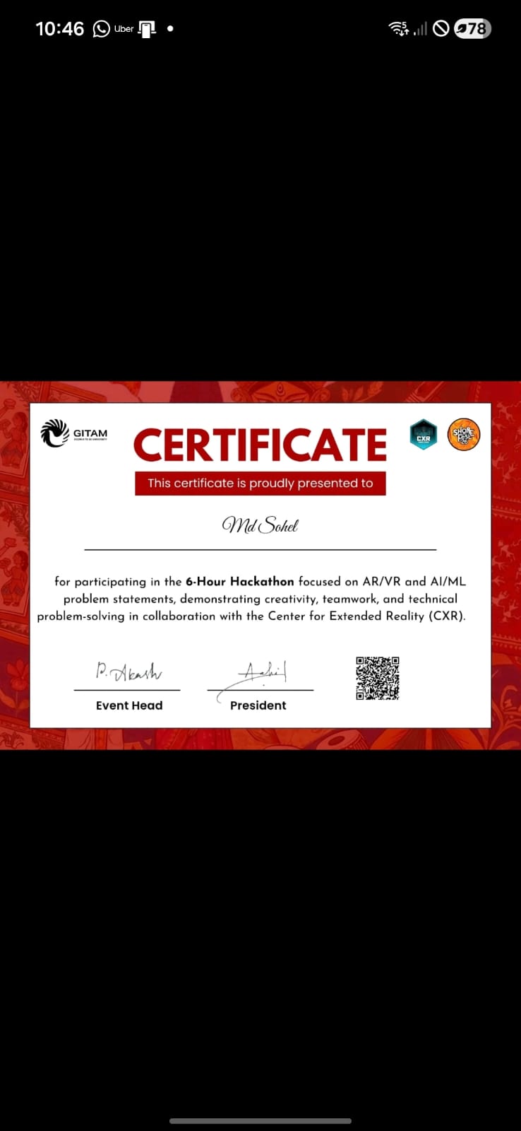 DEV FEST Hackathon certificate